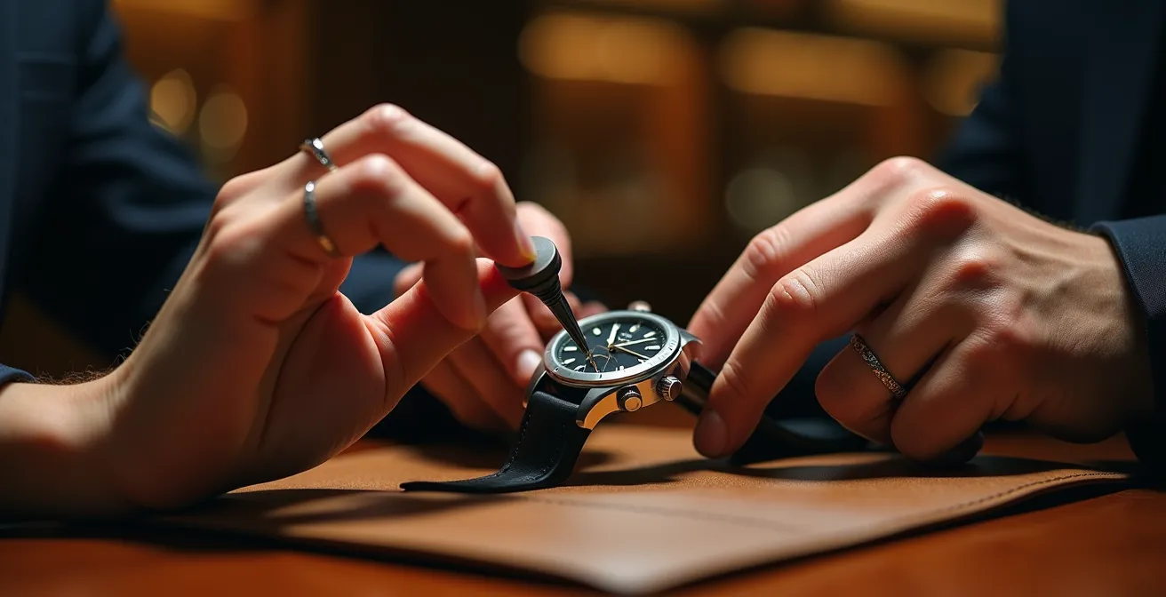 Beratungsgespräch beim Kauf der ersten Luxusuhr in einem deutschen Fachgeschäft