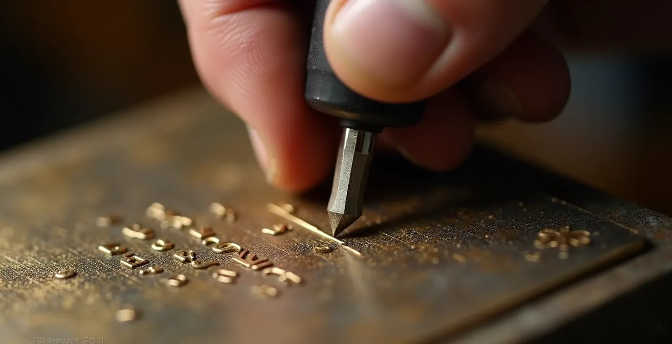 Makroaufnahme eines Meisterstempels auf einem handgefertigten Goldring