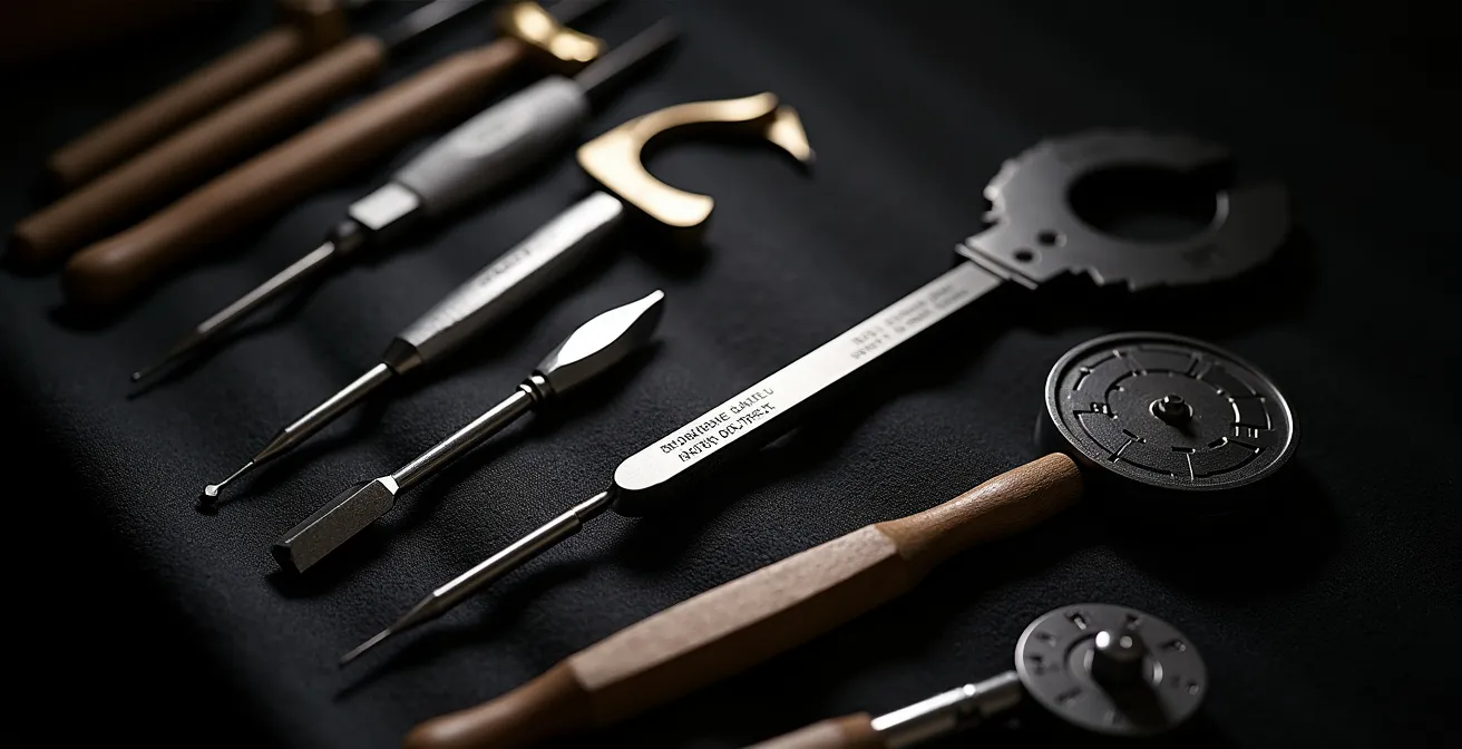 Spezialisierte Präzisionswerkzeuge in einer deutschen Goldschmiedewerkstatt