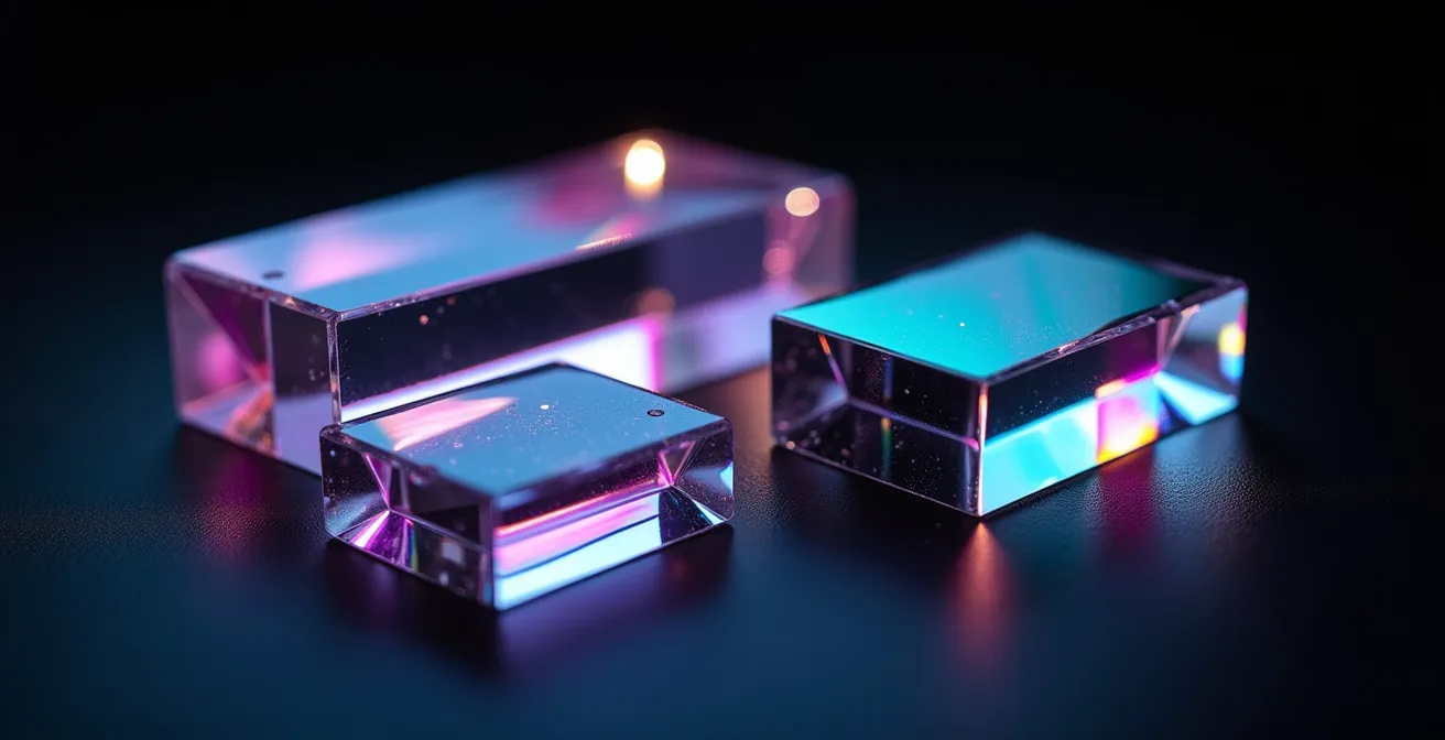 Extreme Nahaufnahme von Saphirglas mit sichtbarer Lichtbrechung und Antireflexbeschichtung