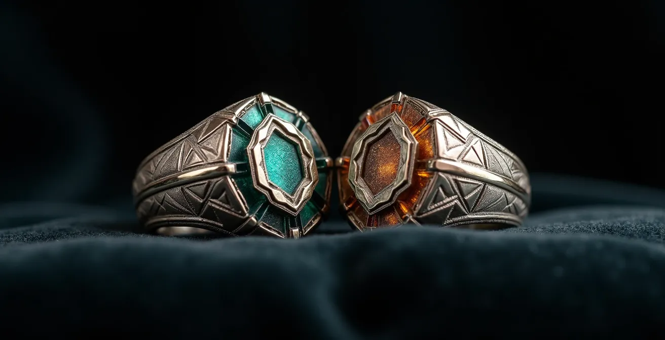 Vergleichsaufnahme eines Art-Déco-Rings mit sichtbaren Reparaturspuren
