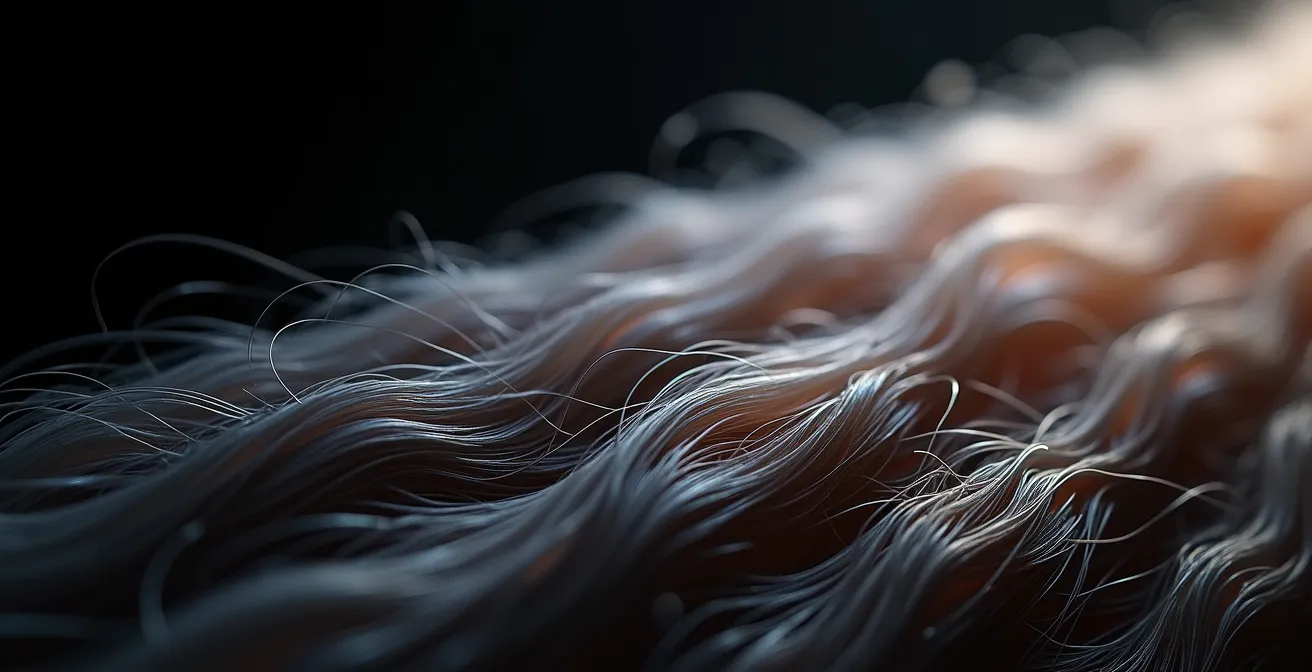 Mikroskopische Ansicht von Haarfasern während der Blondierung