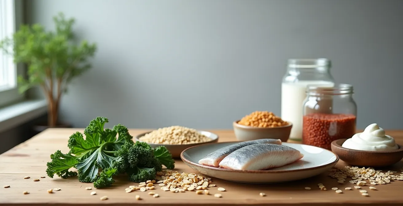 Traditionelle deutsche Lebensmittel arrangiert für optimale Haargesundheit