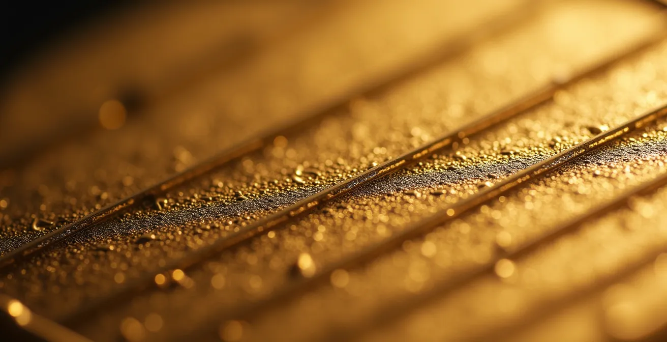 Makroaufnahme einer traditionellen Dreiviertelplatine mit Glashütter Streifenschliff