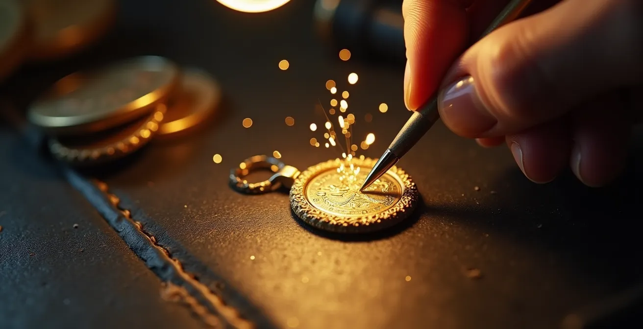 Detailaufnahme einer versteckten Gravur im Inneren eines Schmuckstücks