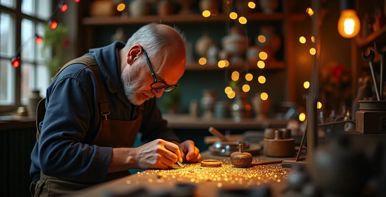 Goldschmiedewerkstatt in der Vorweihnachtszeit mit traditionellem Handwerk
