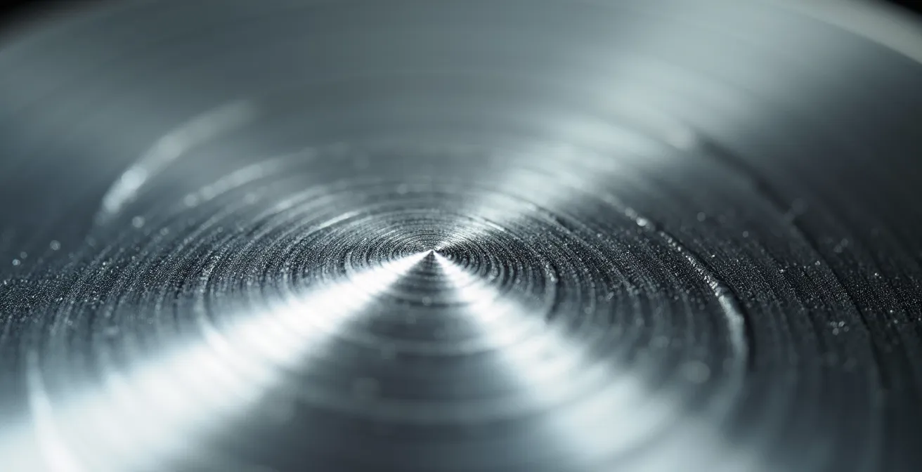 Makroaufnahme einer handpolierten Silberoberfläche mit perfektem Spiegelglanz