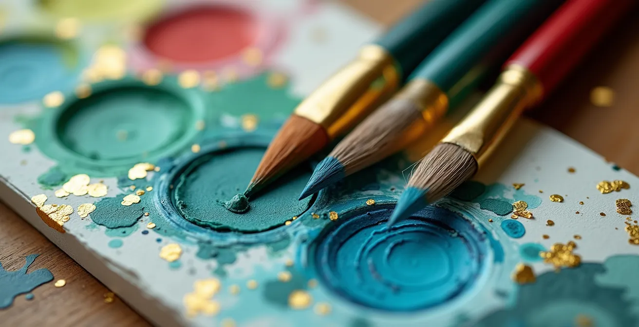 Detailaufnahme einer Gouache-Zeichnung für ein Haute Joaillerie Schmuckstück im Atelier