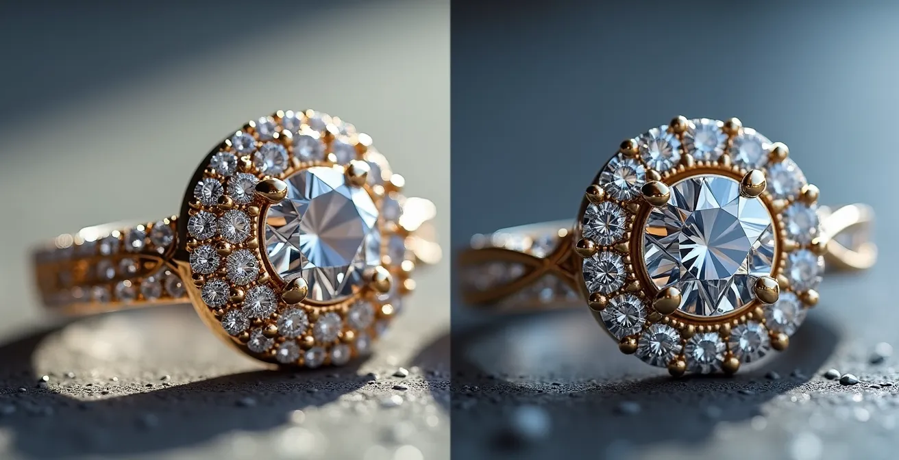 Vergleich zwischen handwerklicher Pavé-Fassung und Massenproduktion mit fehlenden Steinen