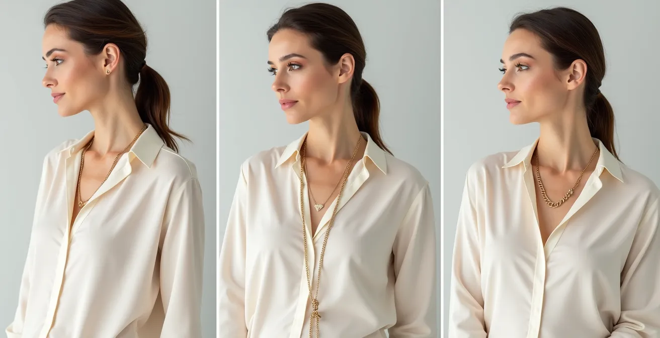 Drei elegante Tragevarianten einer Sautoir-Kette