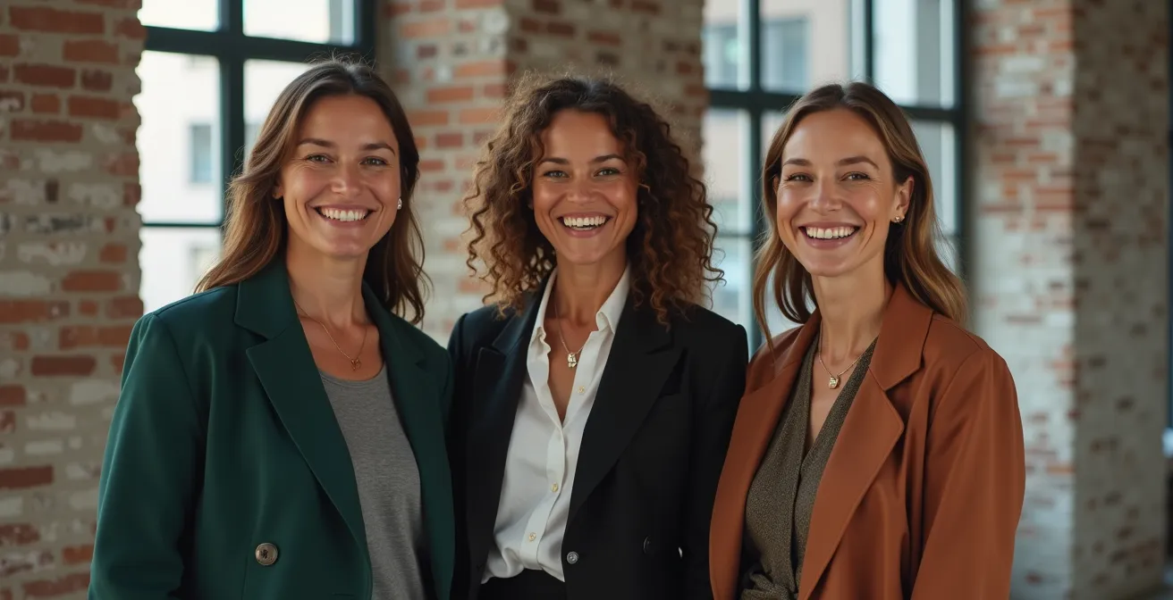 Diverse Frauen stylen Oversized-Mode individuell in einem urbanen deutschen Setting