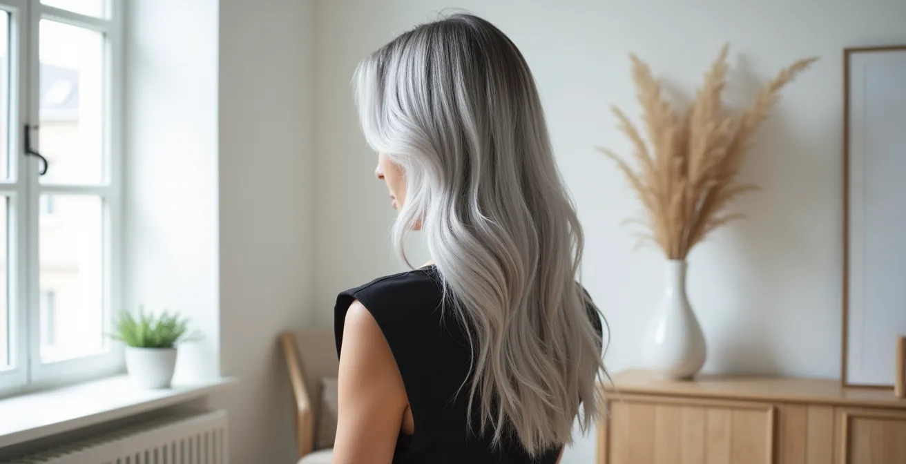 Elegante Frau mit natürlichem Grau-Silber Übergang