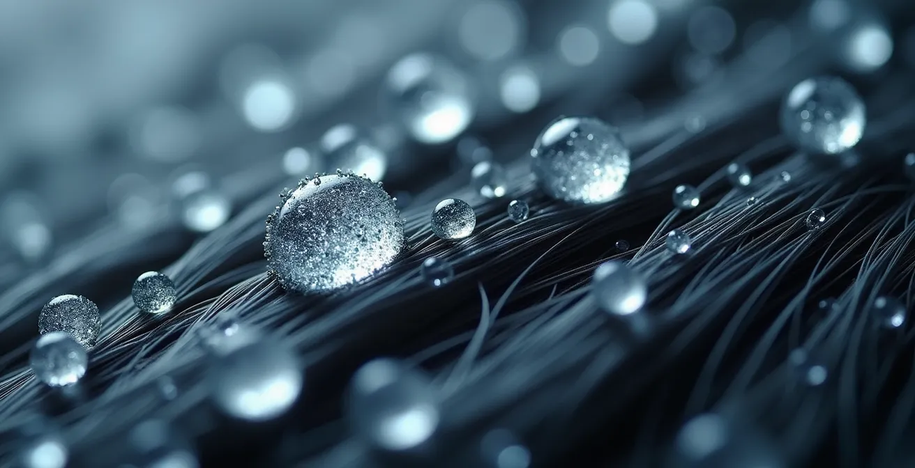 Makroaufnahme von Kalkablagerungen auf Haarstruktur