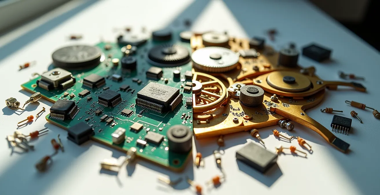 Visueller Vergleich des Wertverlusts zwischen Smartwatch und mechanischer Uhr über Zeit